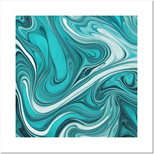 Turqoise Marbled Swirls Posters and Art